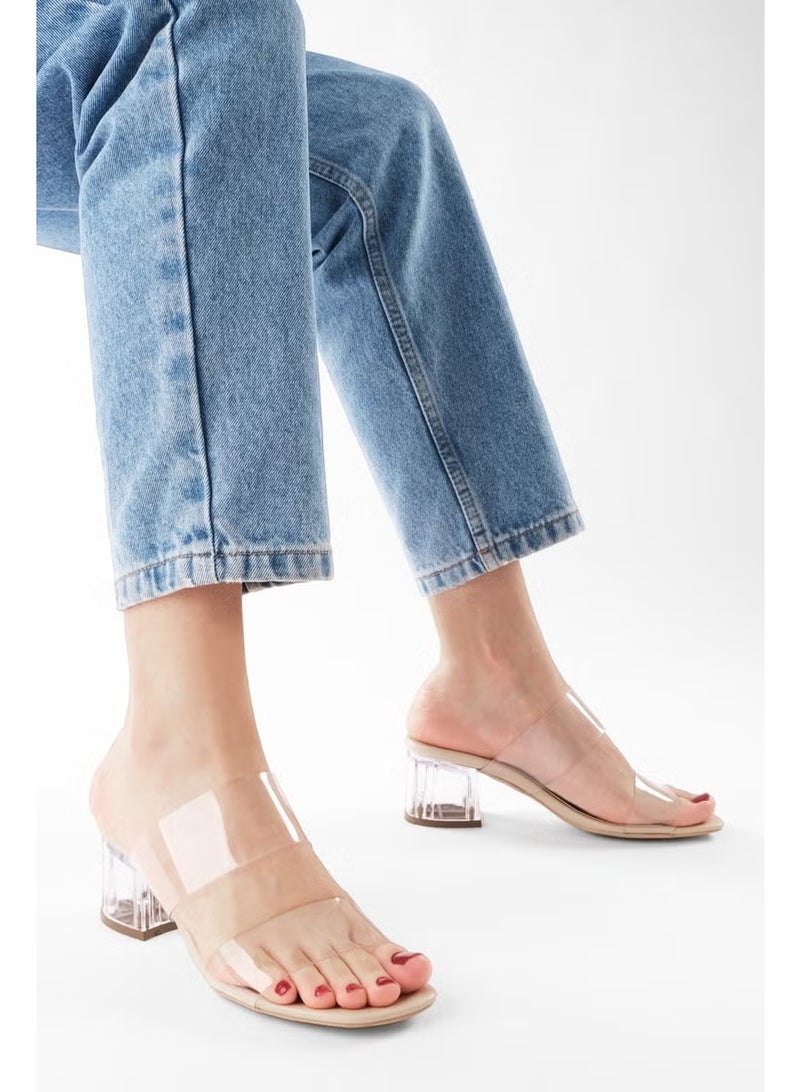 MARJIN Women's Transparent Banded Transparent Heeled Slippers Yesva - Image 4